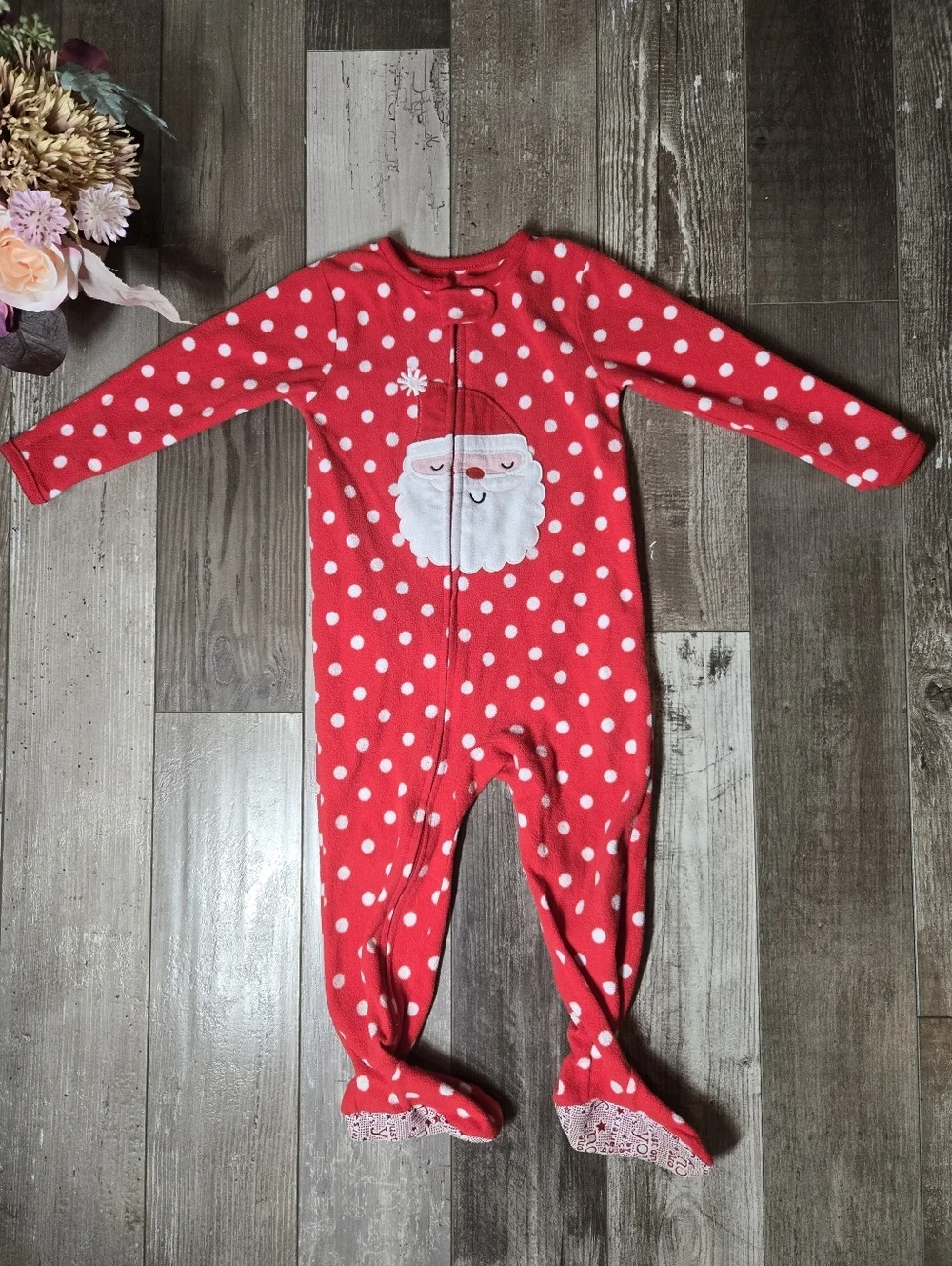 Carter's Red and White Polka Dot Santa Fleece Footie Footed Pajamas PJS Size 2T